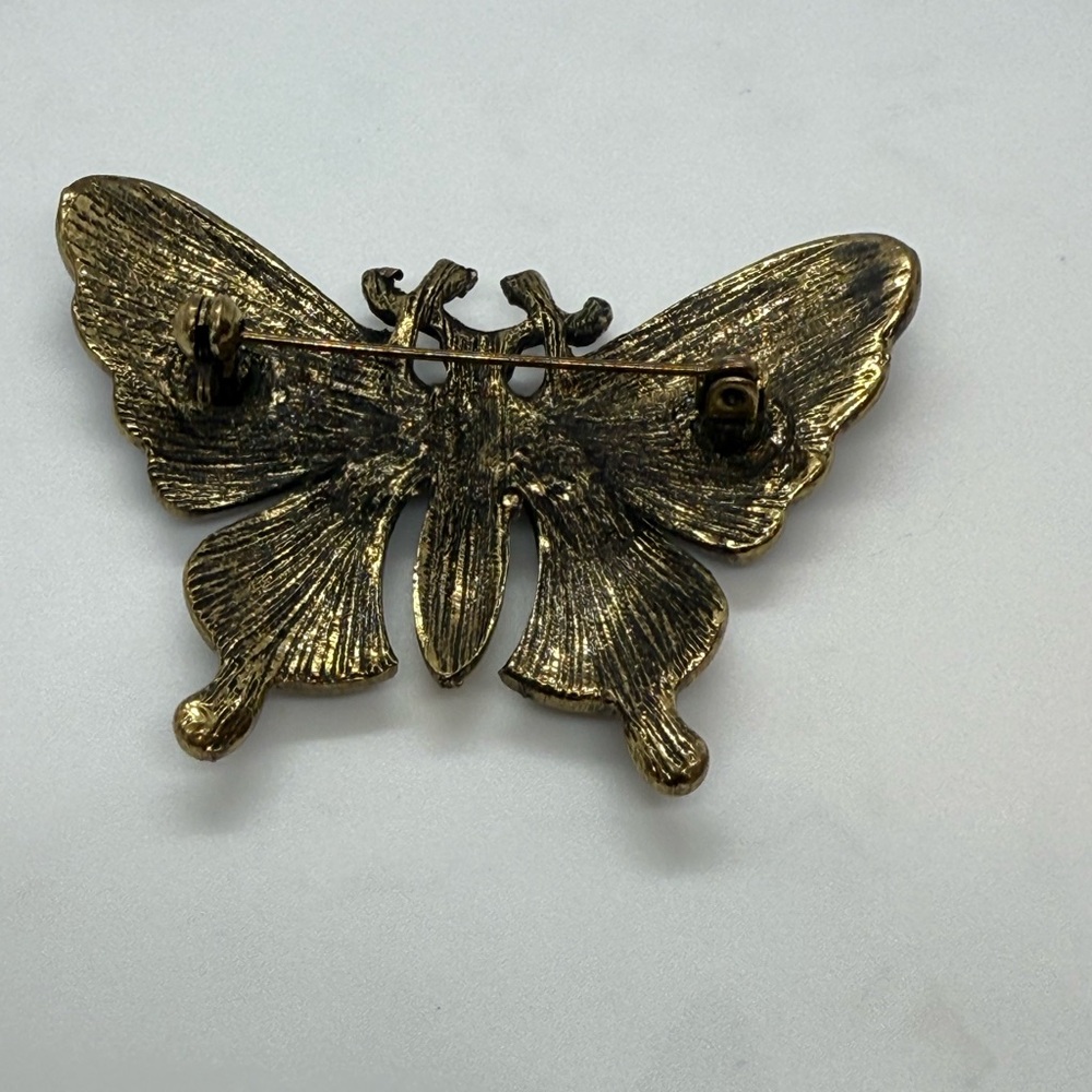 Vintage Colorful Butterfly Brooch with Rhinestones Enamel Brass Crystal - Picture 4 of 6